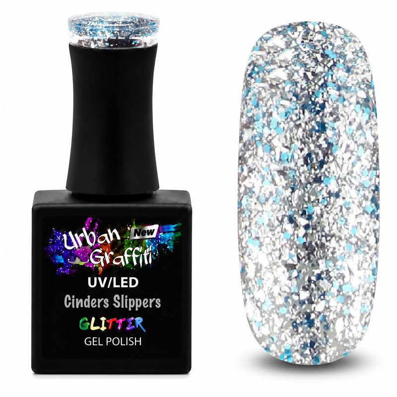 Cinders Tøfler - UGGP-A0908 Urban Graffiti Sølv og Blå Glitter Lak 15ml