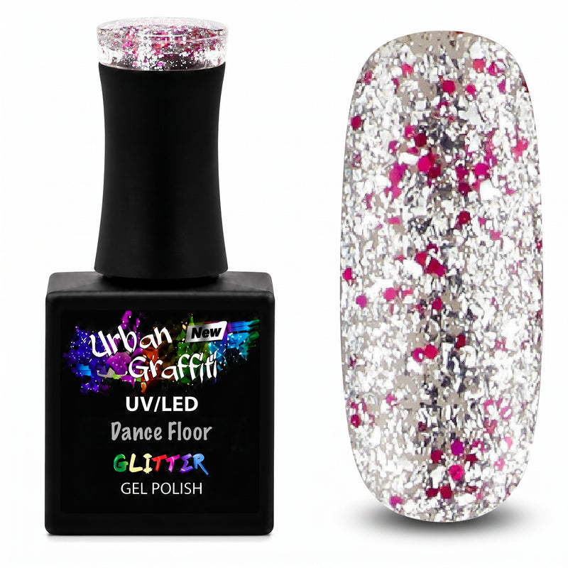 Dansegulv - UGGP-A0909 pink og sølv glitter gelpolish Urban Graffiti 15ml